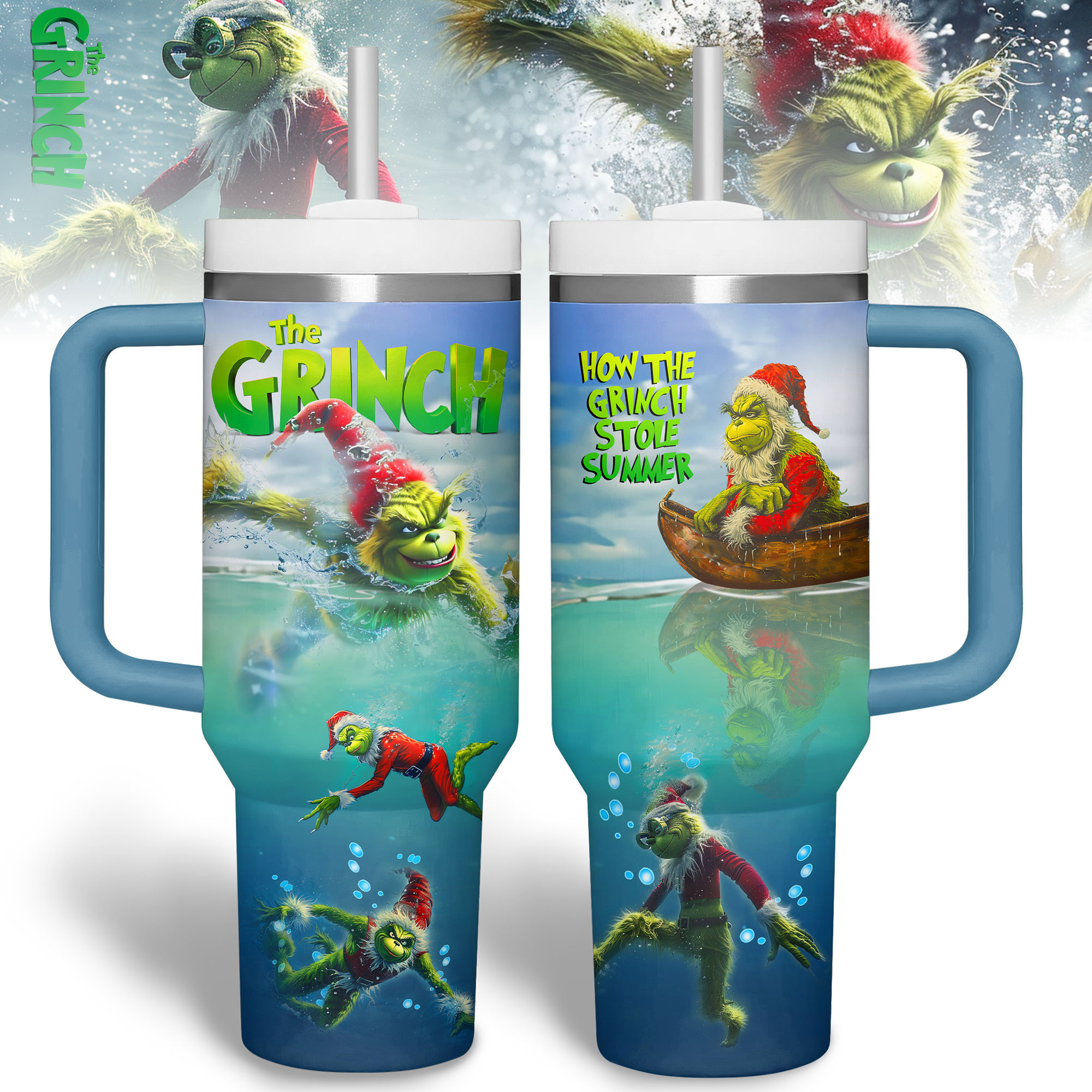 The Grinch Summer Adventure Tumbler - Double Wall Insulated Mug with Handle