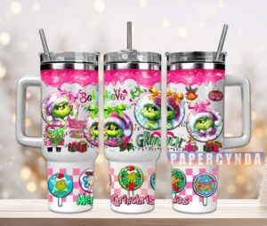 Festive Grinch Christmas Travel Mug - Holiday Tumbler with Handle & Straw