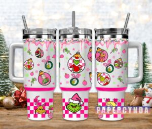 Festive Holiday Tumbler with Handles - Grinchmas Design for Christmas Cheer