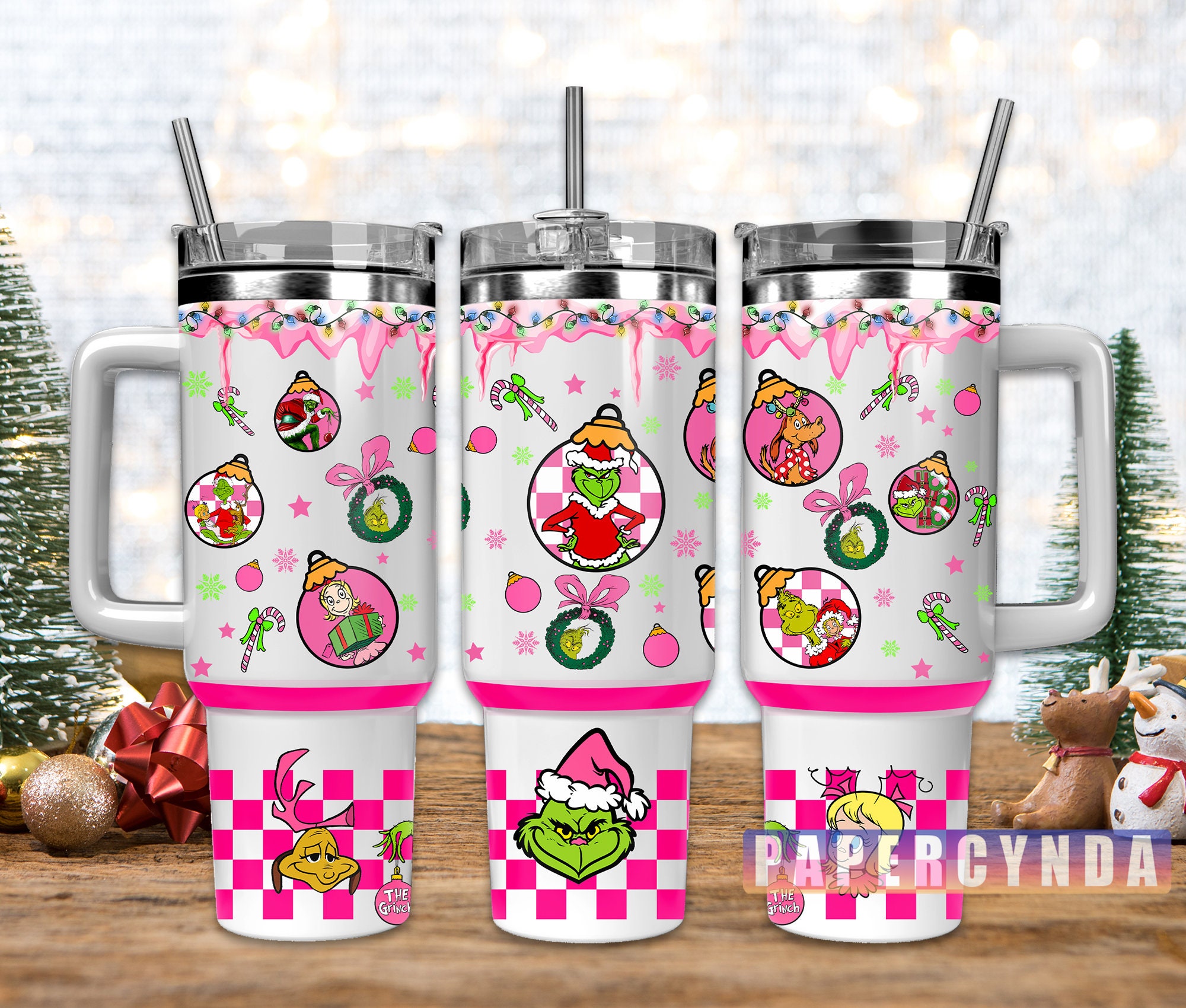Festive Holiday Tumbler with Handles - Grinchmas Design for Christmas Cheer