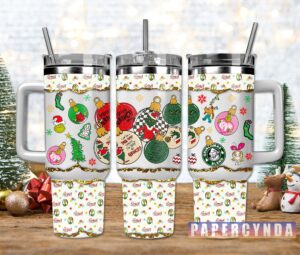 Festive Holiday Tumbler with Lid & Straw - Christmas Grinch Design