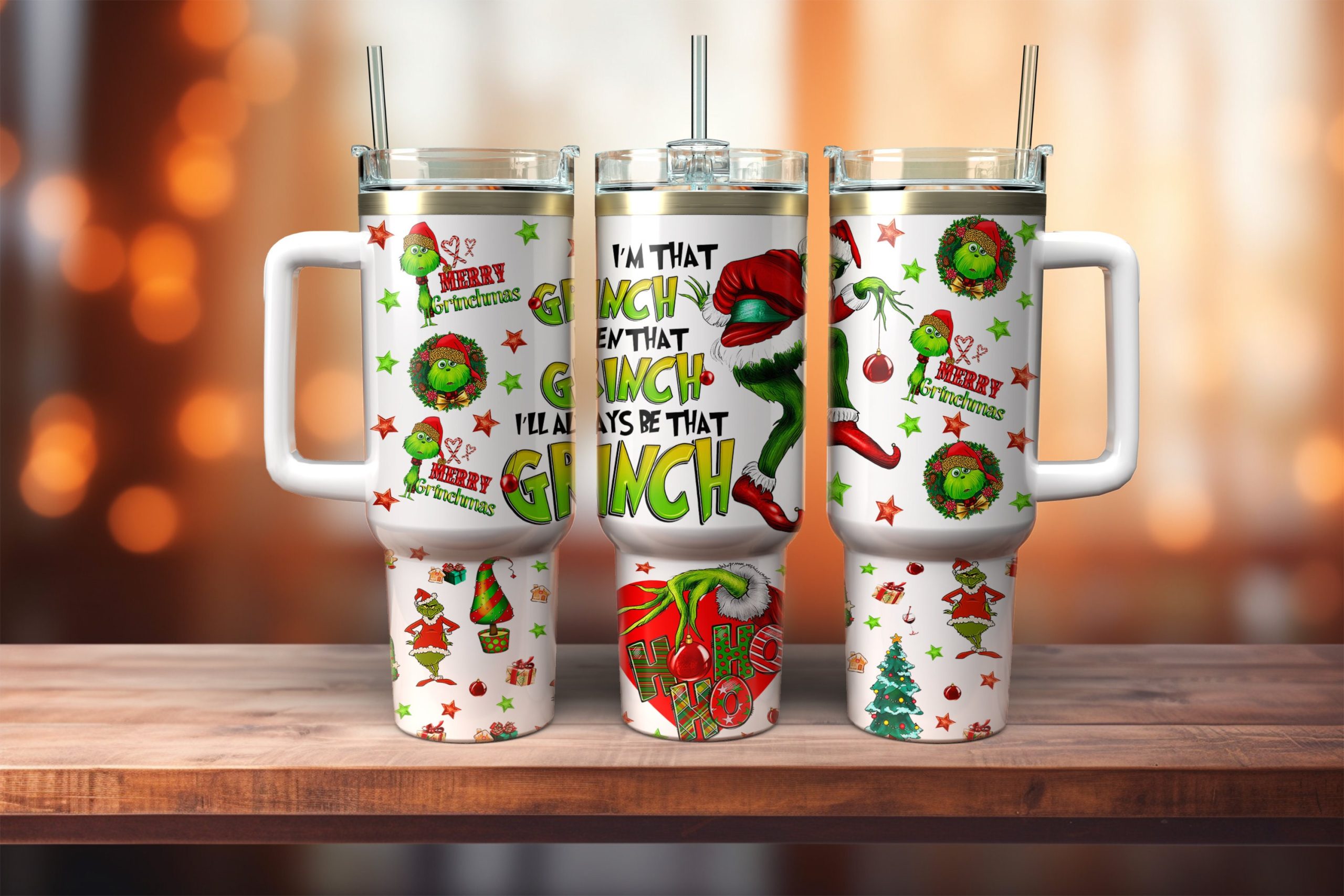 Festive Grinch-Themed Christmas Tumbler with Lid & Straw - 40 oz