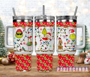 Festive Grinch-Themed Holiday Tumbler with Straw - Perfect for Christmas Cheer