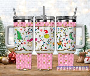 Festive Holiday Tumbler with Handle - Christmas Cheer & Whimsical Designs