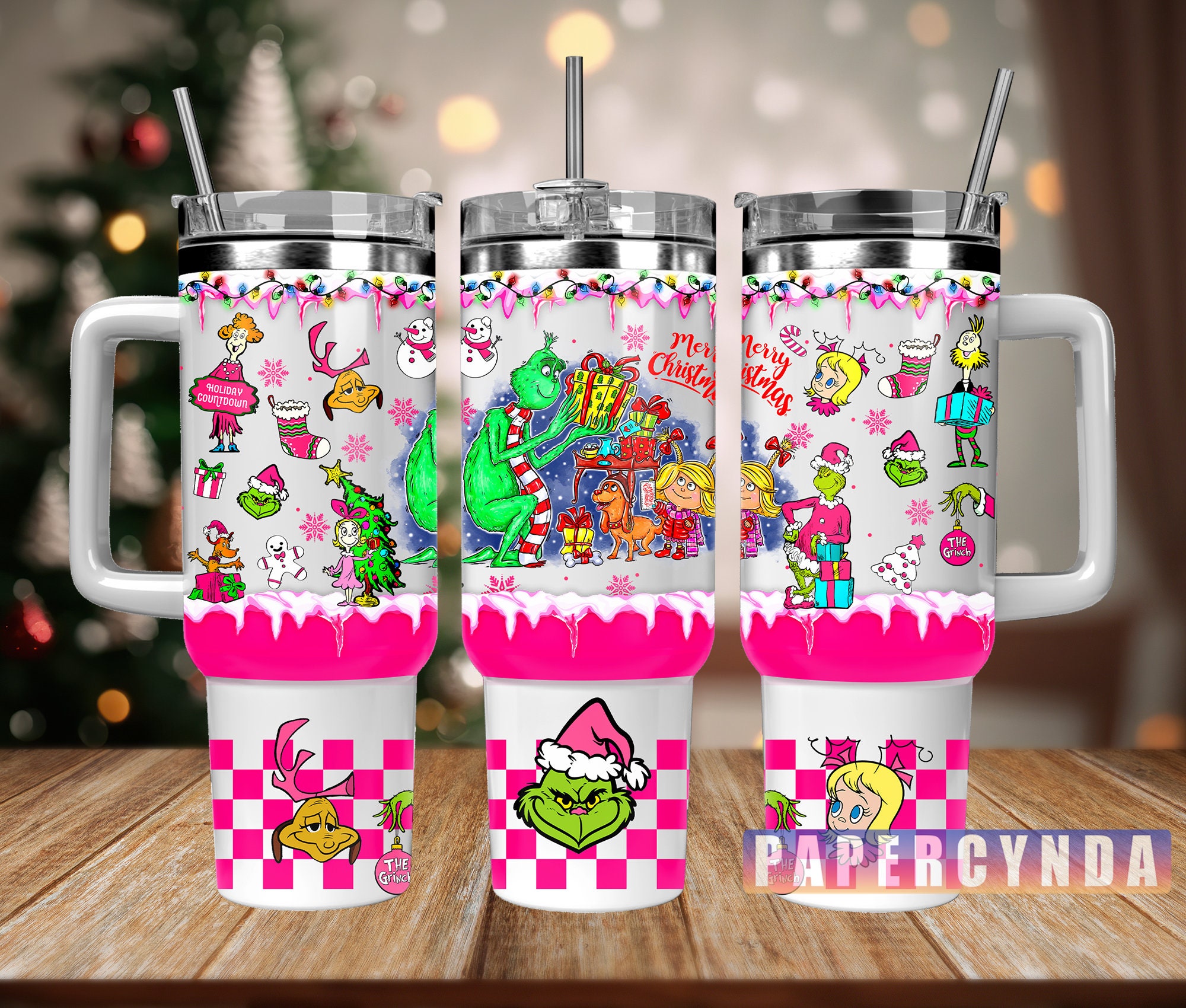 Festive Grinch Christmas Tumbler with Straw - Holiday Drinkware Gift