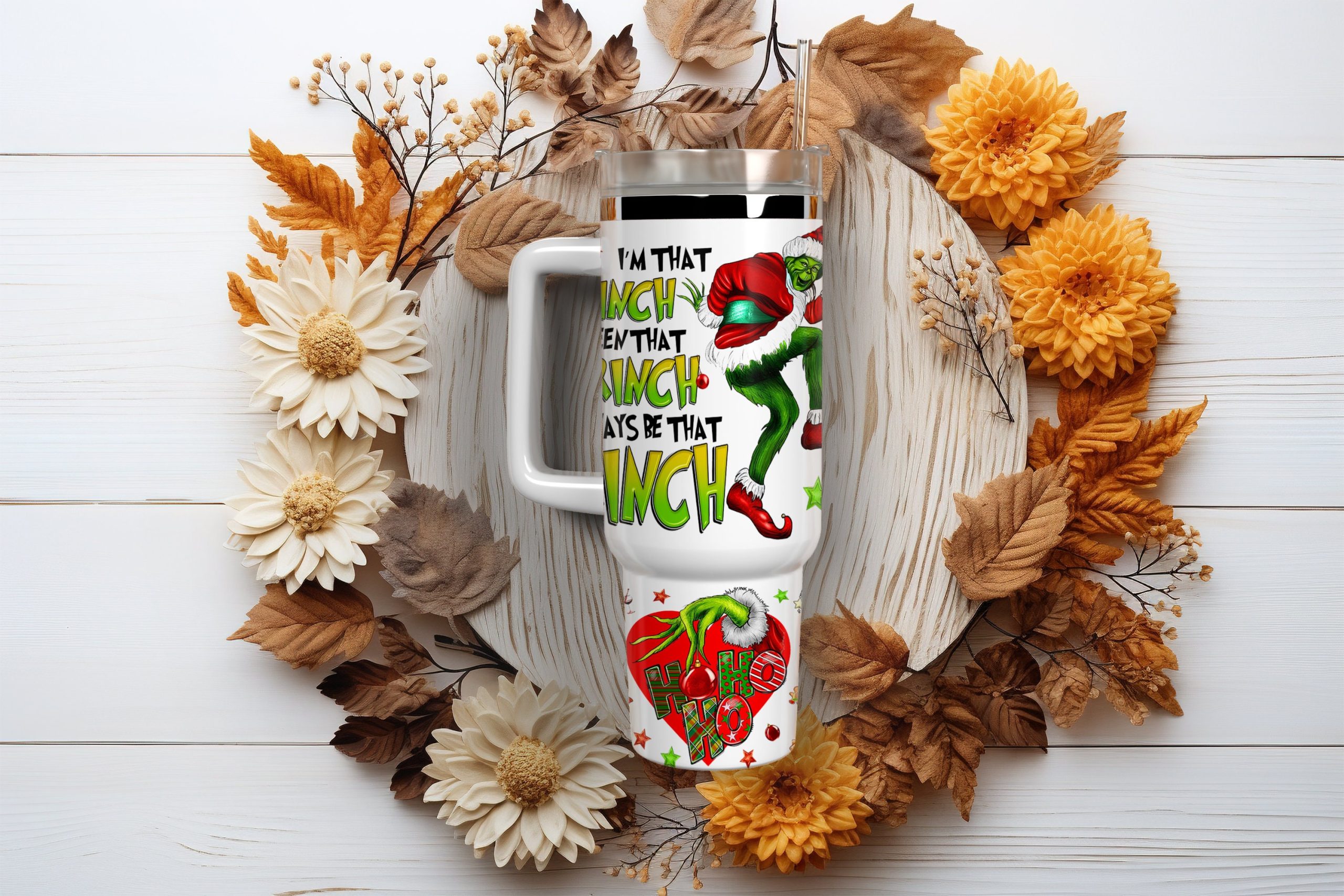 Festive Grinch-Themed Christmas Tumbler with Lid & Straw - 40 oz - Image 2