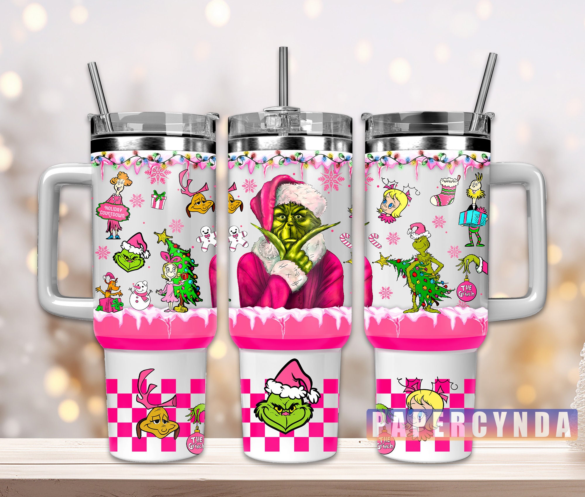 Festive Grinch Stainless Steel Tumbler with Straw - Holiday Cheer in Style