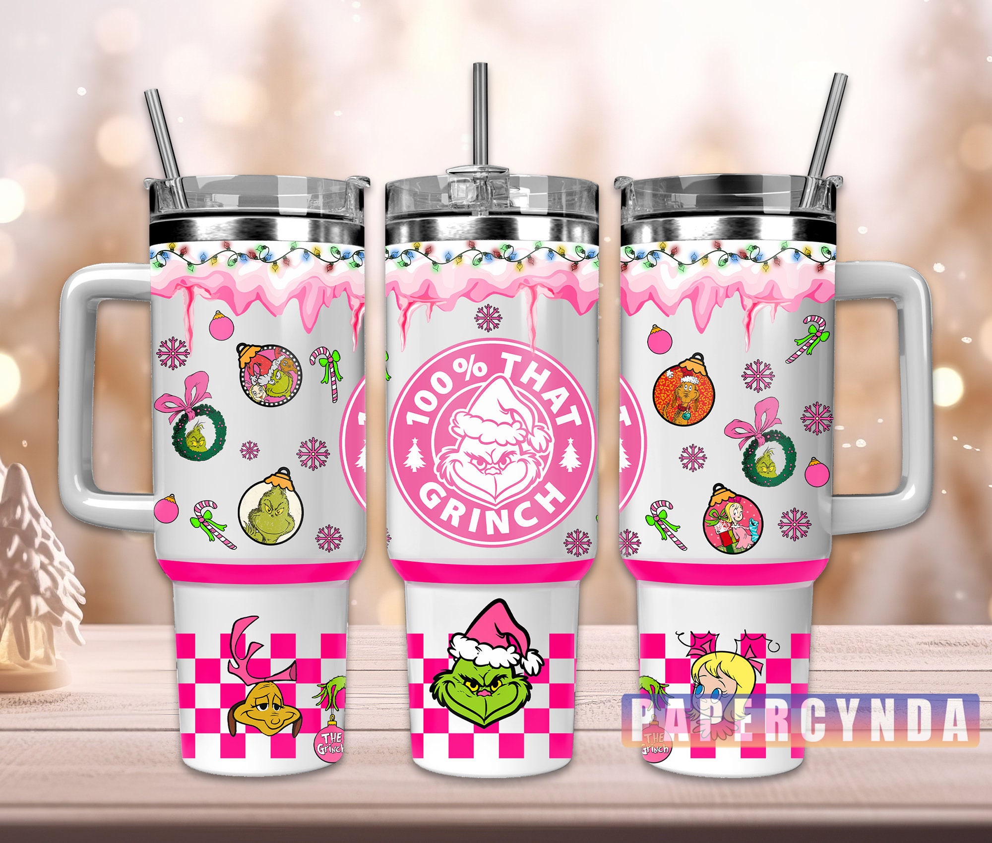 Festive Grinch-Themed Stainless Steel Tumbler with Straw - Perfect Holiday Gift