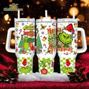 Festive Grinch Christmas Tumbler with Straw - Holiday Cheer Mug