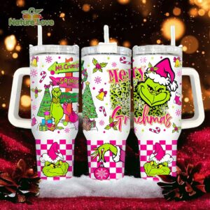 Festive Grinch Christmas Tumbler - Double Wall Insulated Mug with Handle
