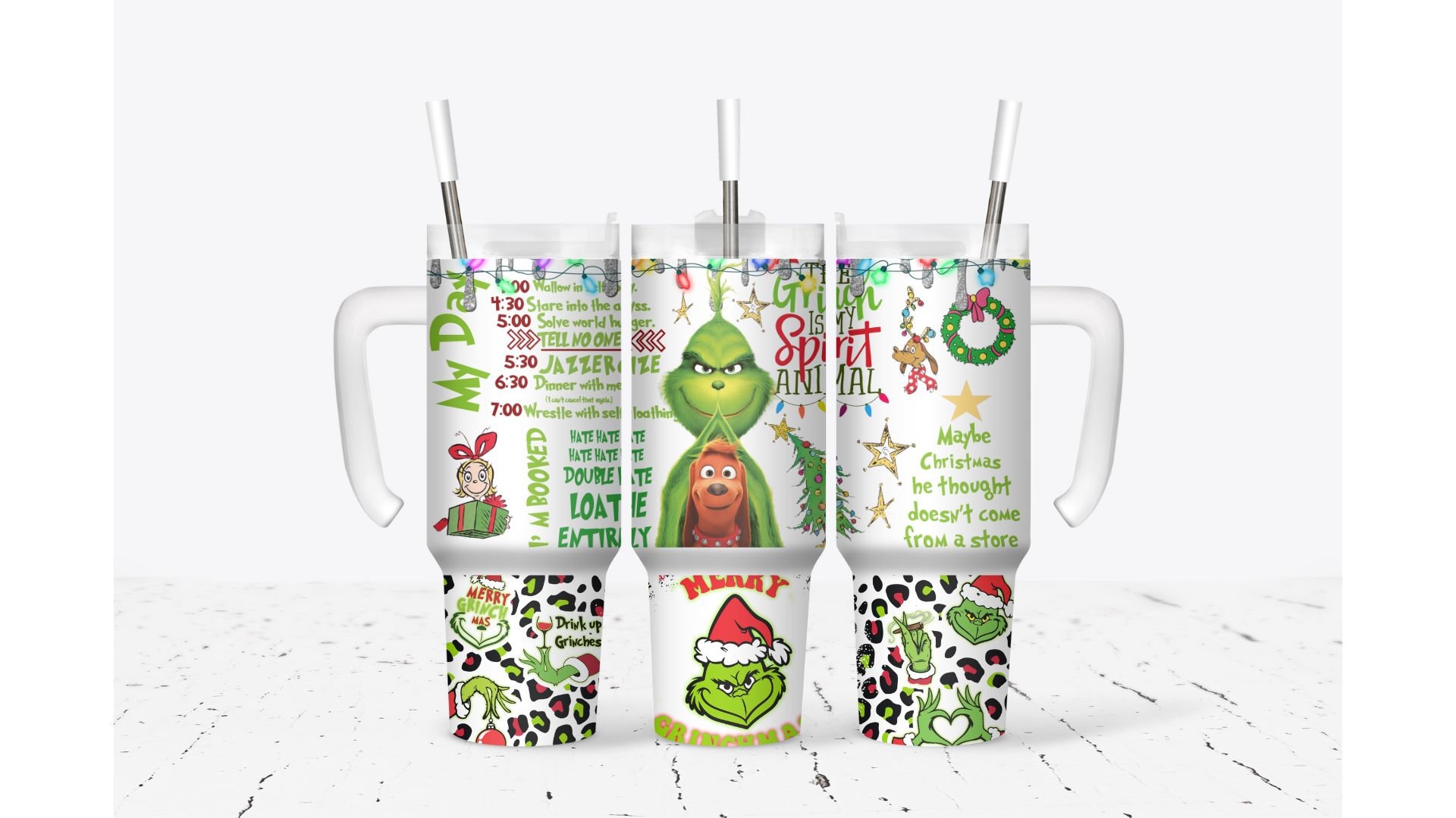 Festive Grinch Christmas Tumbler Mug with Straw - Holiday Cheer On-the-Go