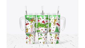Festive Grinch Christmas Tumbler - 40oz Insulated Mug with Straw