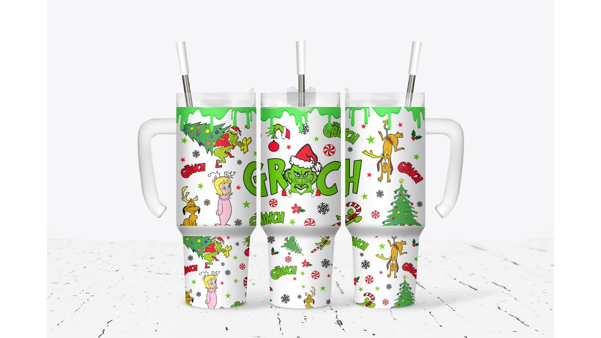 Festive Grinch Christmas Tumbler - 40oz Insulated Mug with Straw