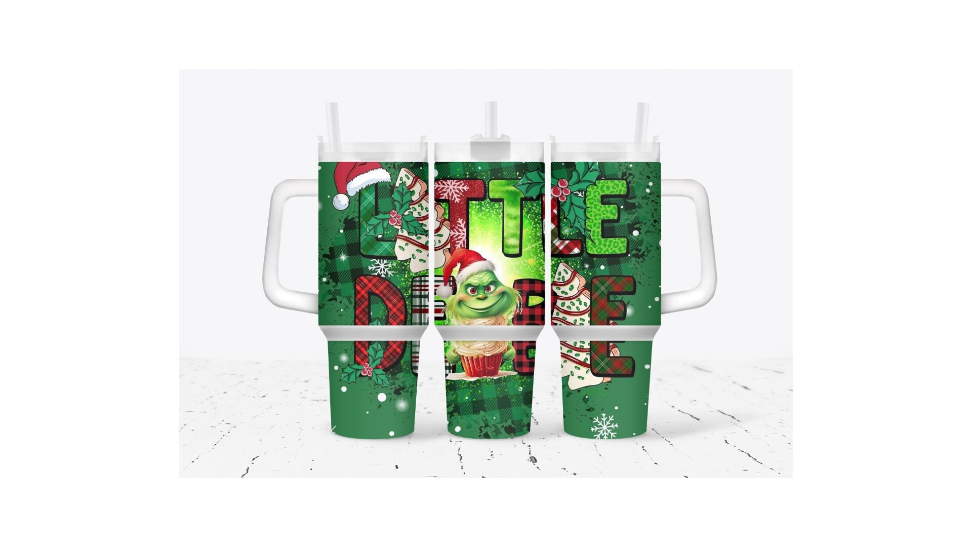 Festive Grinch Christmas Tumbler Cup with Handle - Holiday Cheer & Style