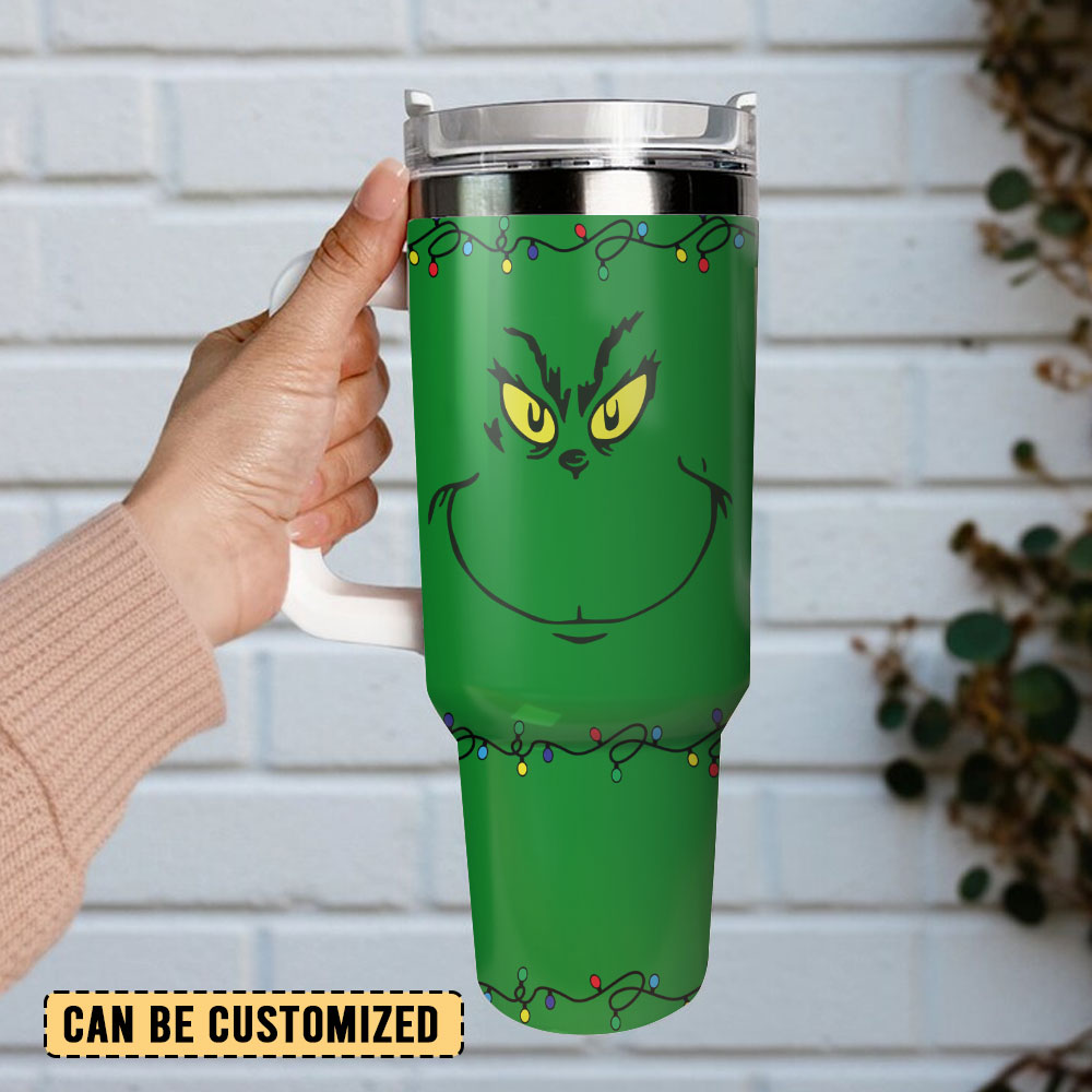 Festive Grinch Insulated Tumbler with Straw & Handle - Perfect Holiday Gift - Image 2