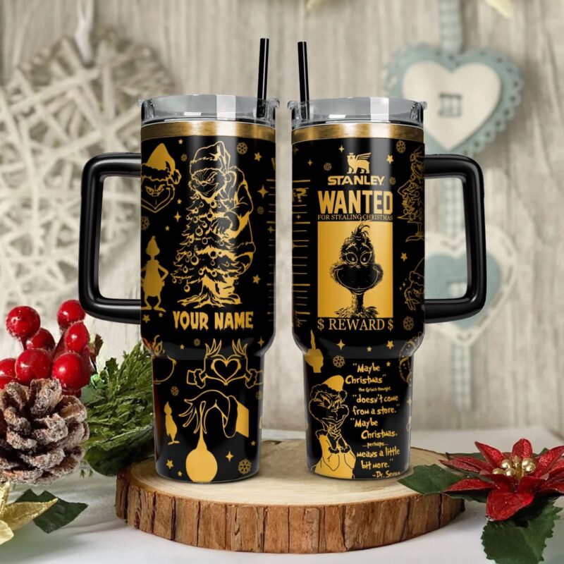 The Grinch Movies Christmas Custom Stanley Quencher 40oz Stainless Steel Tumbler With Handle - Threewoofs