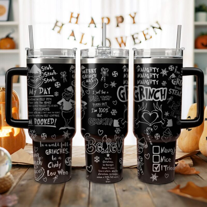 The Grinch Movies Christmas Custom Stanley Quencher 40oz Stainless Steel Tumbler With Handle - Threewoofs
