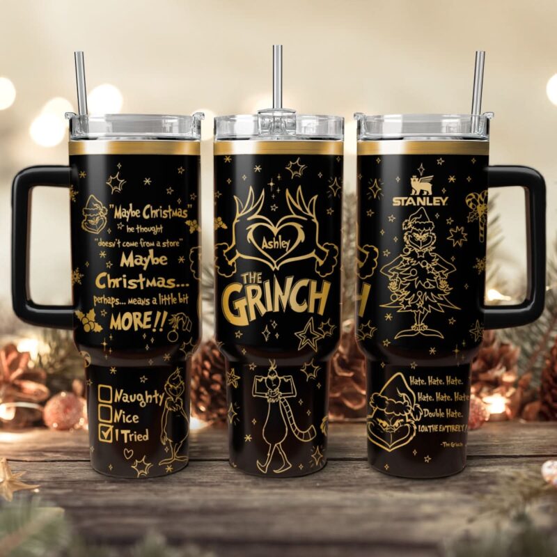 The Grinch Movies Christmas Custom Stanley Quencher 40oz Stainless Steel Tumbler With Handle - Threewoofs