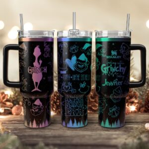 The Grinch Movies Christmas Custom Stanley Quencher 40oz Stainless Steel Tumbler With Handle - Threewoofs