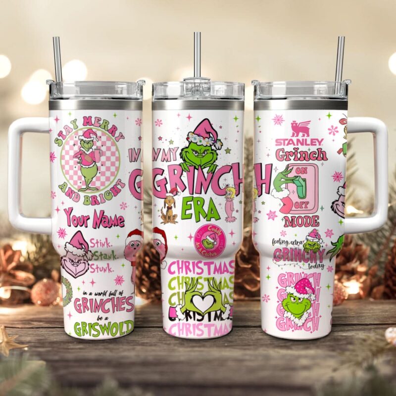 The Grinch Movies Christmas Custom Stanley Quencher 40oz Stainless Steel Tumbler With Handle - Threewoofs