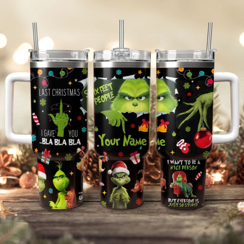 The Grinch Movies Christmas Custom Stanley Quencher 40oz Stainless Steel Tumbler With Handle - Threewoofs - Image 4