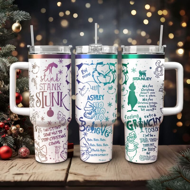 The Grinch Movies Christmas Custom Stanley Quencher 40oz Stainless Steel Tumbler With Handle - Threewoofs