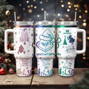 The Grinch Movies Christmas Custom Stanley Quencher 40oz Stainless Steel Tumbler With Handle - Threewoofs