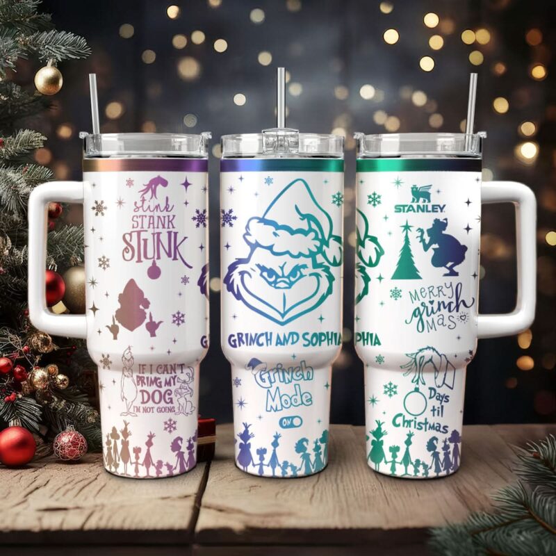 The Grinch Movies Christmas Custom Stanley Quencher 40oz Stainless Steel Tumbler With Handle - Threewoofs
