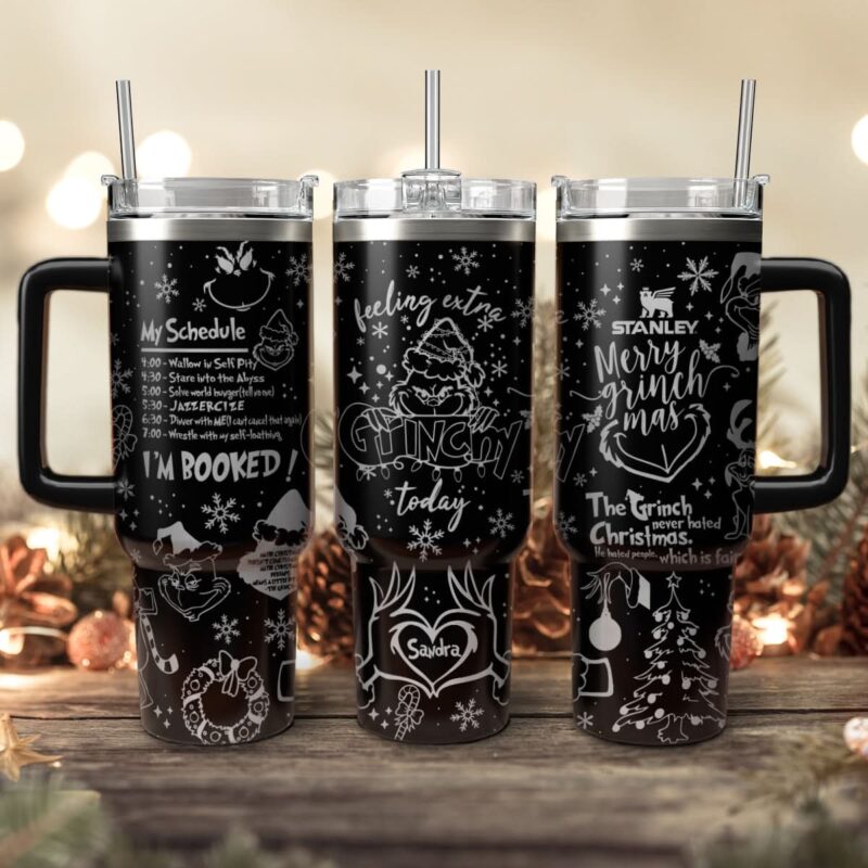 The Grinch Movies Christmas Custom Stanley Quencher 40oz Stainless Steel Tumbler With Handle - Threewoofs