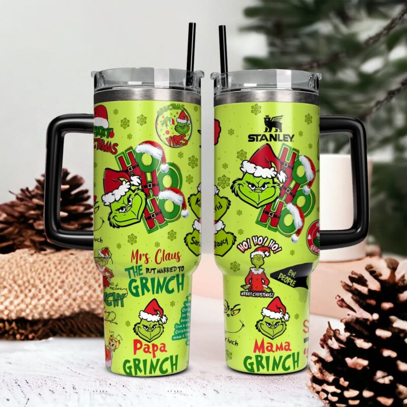 The Grinch Movies Christmas Custom Stanley Quencher 40oz Stainless Steel Tumbler With Handle - Threewoofs - Image 2