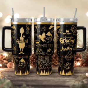 The Grinch Movies Christmas Custom Stanley Quencher 40oz Stainless Steel Tumbler With Handle - Threewoofs