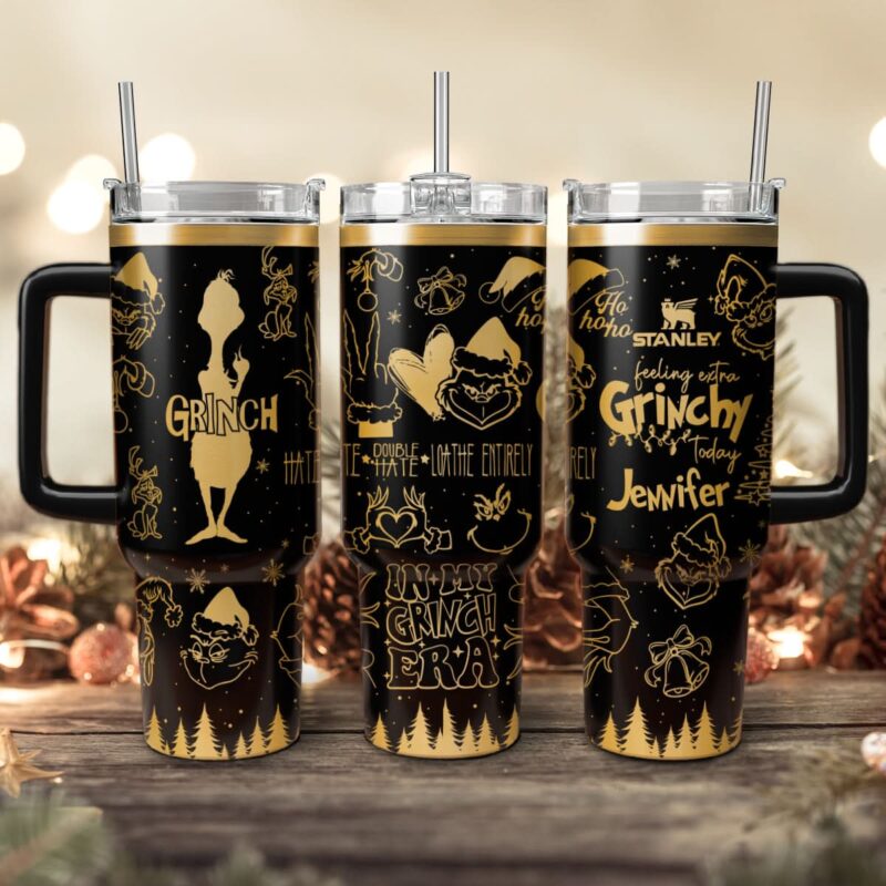The Grinch Movies Christmas Custom Stanley Quencher 40oz Stainless Steel Tumbler With Handle - Threewoofs