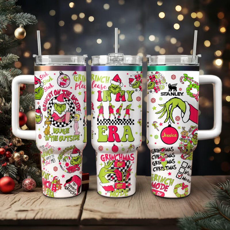 The Grinch Movies Christmas Custom Stanley Quencher 40oz Stainless Steel Tumbler With Handle - Threewoofs