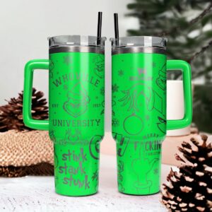 The Grinch Movies Christmas Custom Stanley Quencher 40oz Stainless Steel Tumbler With Handle - Threewoofs
