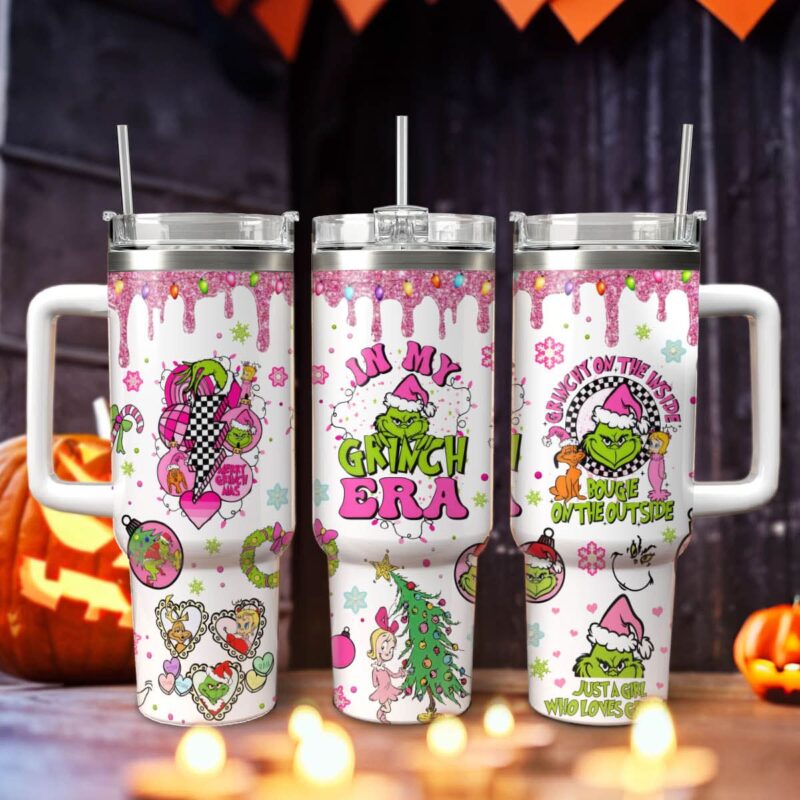 The Grinch Movies Christmas Custom Stanley Quencher 40oz Stainless Steel Tumbler With Handle - Threewoofs