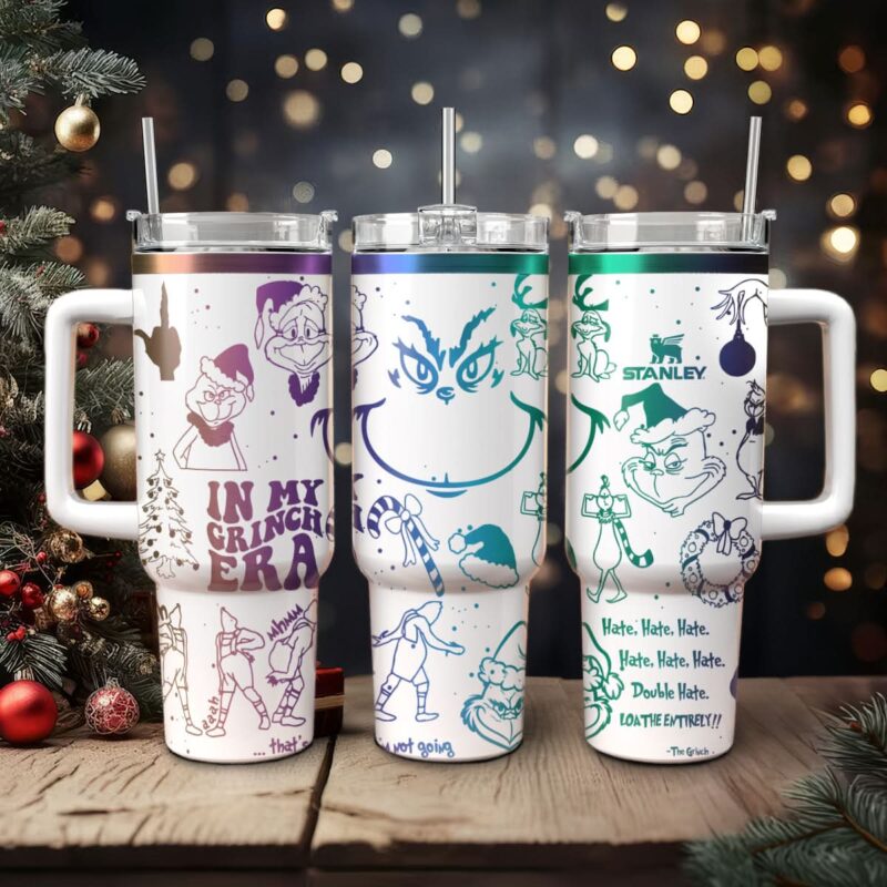 The Grinch Movies Christmas Custom Stanley Quencher 40oz Stainless Steel Tumbler With Handle - Threewoofs
