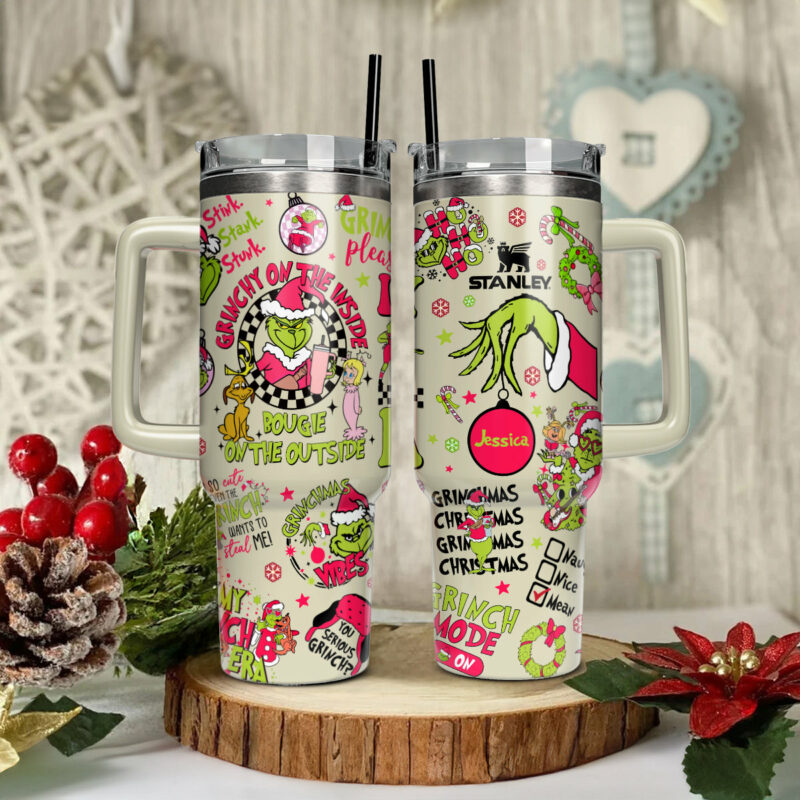 The Grinch Movies Christmas Custom Stanley Quencher 40oz Stainless Steel Tumbler With Handle - Threewoofs