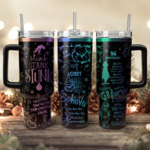 The Grinch Movies Christmas Custom Stanley Quencher 40oz Stainless Steel Tumbler With Handle - Threewoofs