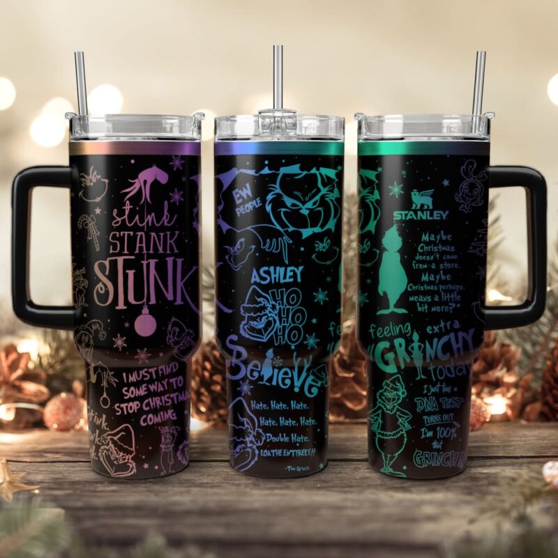 The Grinch Movies Christmas Custom Stanley Quencher 40oz Stainless Steel Tumbler With Handle - Threewoofs