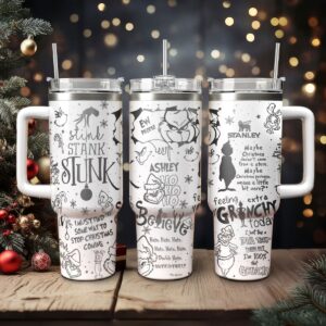 The Grinch Movies Christmas Custom Stanley Quencher 40oz Stainless Steel Tumbler With Handle - Threewoofs