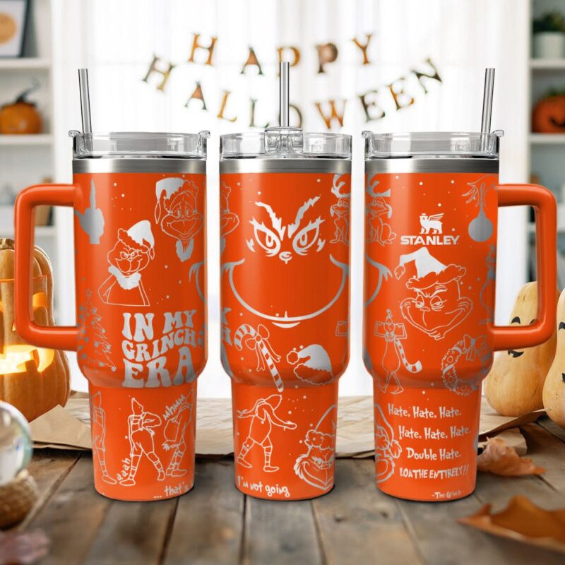 The Grinch Movies Christmas Custom Stanley Quencher 40oz Stainless Steel Tumbler With Handle - Threewoofs