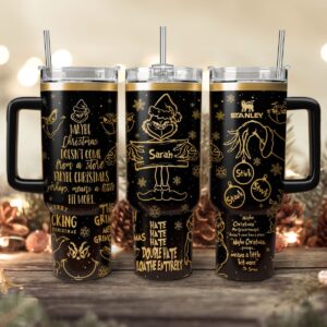 The Grinch Movies Christmas Custom Stanley Quencher 40oz Stainless Steel Tumbler With Handle - Threewoofs