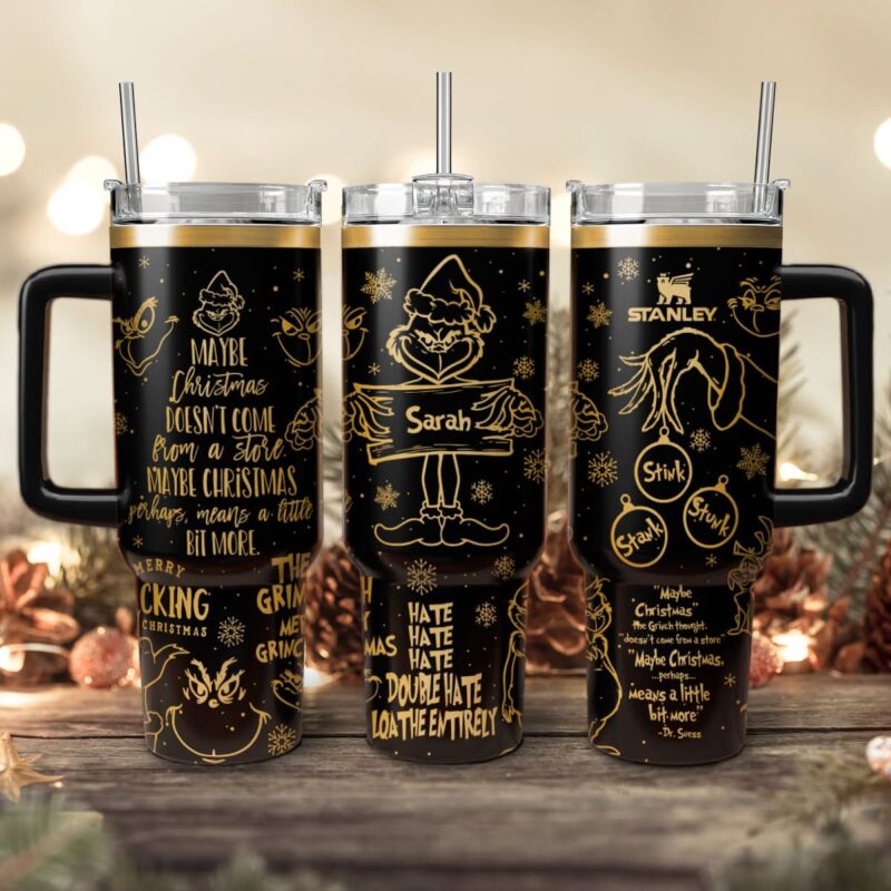 The Grinch Movies Christmas Custom Stanley Quencher 40oz Stainless Steel Tumbler With Handle - Threewoofs