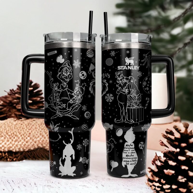 The Grinch Movies Christmas Custom Stanley Quencher 40oz Stainless Steel Tumbler With Handle - Threewoofs