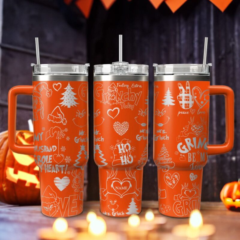 The Grinch Movies Christmas Custom Stanley Quencher 40oz Stainless Steel Tumbler With Handle - Threewoofs