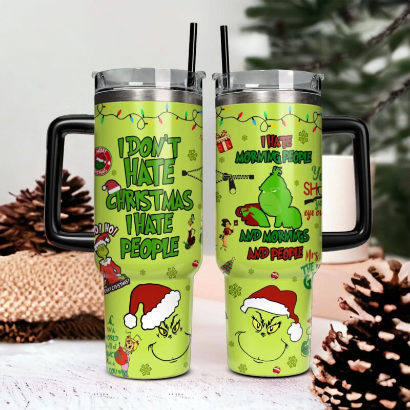 The Grinch Movies Christmas Custom Stanley Quencher 40oz Stainless Steel Tumbler With Handle - Threewoofs - Image 2