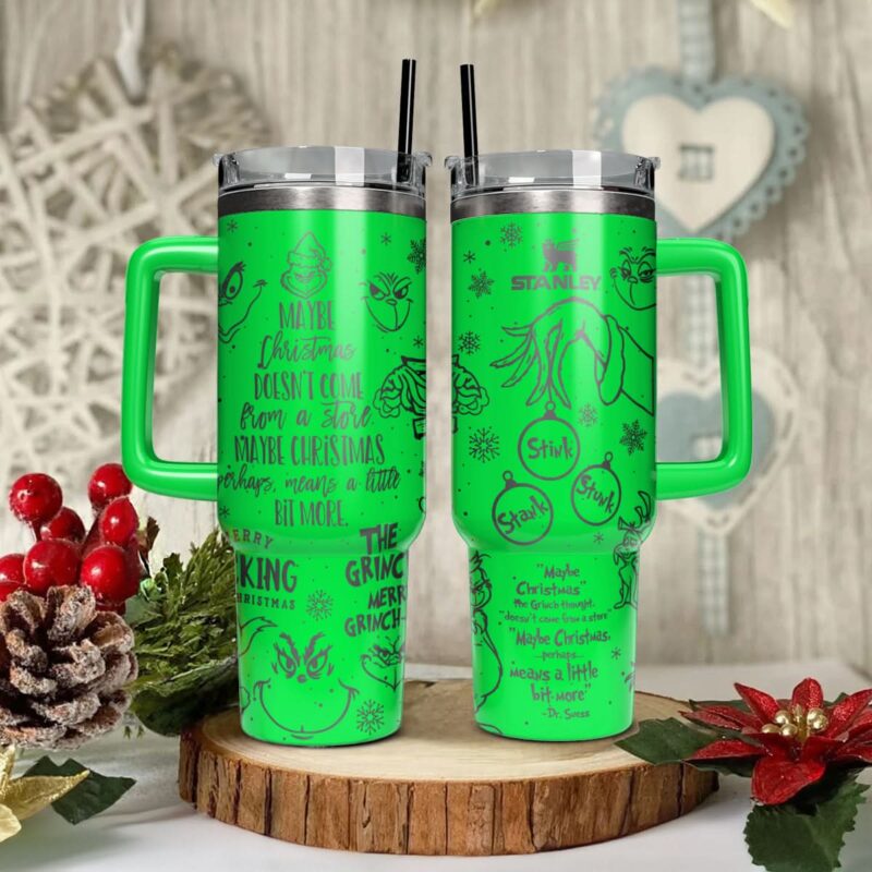 The Grinch Movies Christmas Custom Stanley Quencher 40oz Stainless Steel Tumbler With Handle - Threewoofs