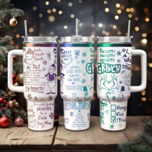 The Grinch Movies Christmas Custom Stanley Quencher 40oz Stainless Steel Tumbler With Handle - Threewoofs