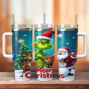 The Grinch Movies Christmas Custom Stanley Quencher 40oz Stainless Steel Tumbler With Handle - Threewoofs