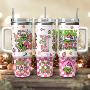 The Grinch Movies Christmas Custom Stanley Quencher 40oz Stainless Steel Tumbler With Handle - Threewoofs